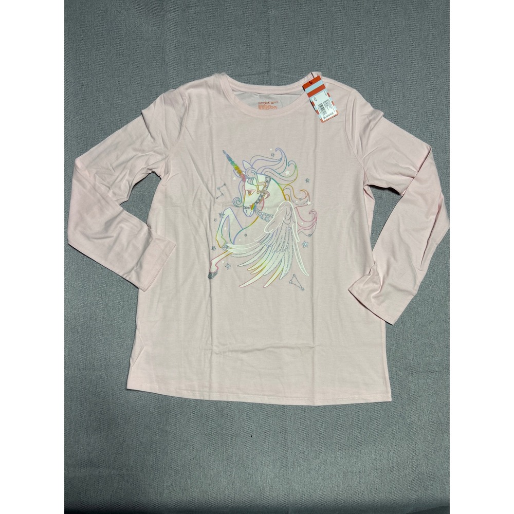 Cat & Jack Girls Unicorn Graphic Long Sleeve Tee XXL 16/18 Pink Glitter Star NWT
